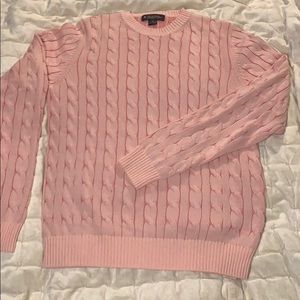 Brooks Brothers pink cotton cable knit sweater